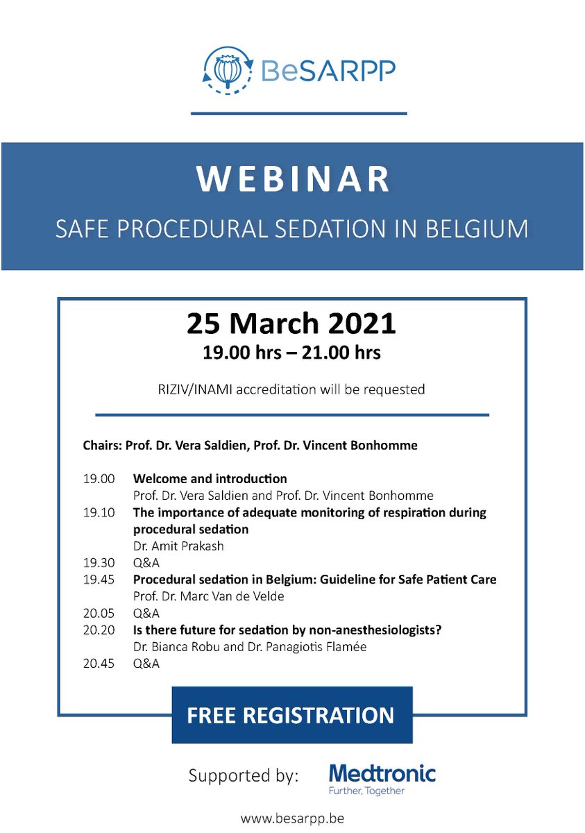 MediCongress_'s tweet photo. Tonight we are organizing a webinar for the BeSARPP (Belgian Society of Anesthesiology, Resuscitation, Perioperative Medicine and Pain Management) entitled  "Safe Procedural Sedation in Belgium".  

https://t.co/JasPEwWa5r https://t.co/wWEzC15rWW