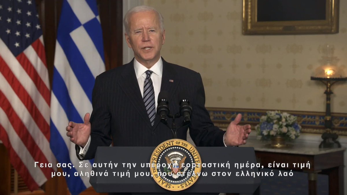 GreeceInUSA's tweet photo. Watch @POTUS Biden’s address to the Greek people for Greek Independence Day, celebrating our shared values &amp; 200 years of friendship between our countries. Greece 🇬🇷 and the US 🇺🇸 together. https://t.co/PmMcpQI0HX https://t.co/PErxIoAwdz