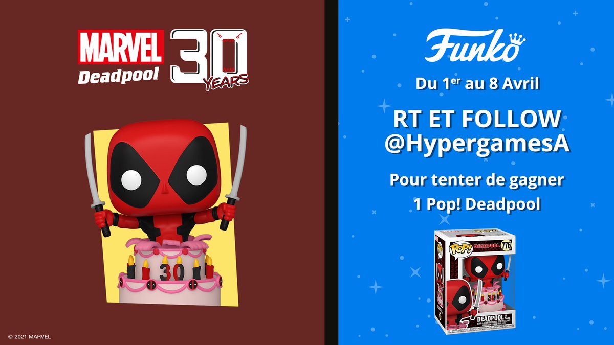 HypergamesA's tweet photo. #Concours 🔥
Tentez de remporter 1 Pop! Deadpool 30 Years !! 
Au total 5 gagnants.
Pour participer :
✔️Follow @HypergamesA
✔️RT le tweet
TAS le 08/04 à 17h
👉https://t.co/hftLUjZ8nI https://t.co/XjqJmpolbx