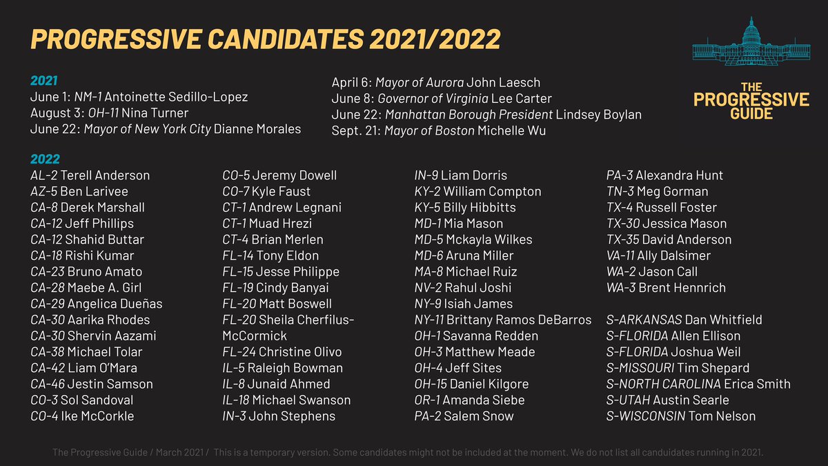 Prog_Unity's tweet photo. Updated list - March 2021
Please share and help these candidates!
#ProgressiveWave https://t.co/lZvd1sNUs2