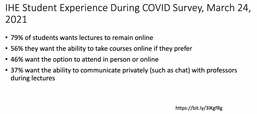 kthompso's tweet photo. key points from recent (yesterday's!) @insidehighered piece on student preferences post-pandemic shared by @edwsonoma in #TOPkitWorkshop keynote #digitallearning #onlinelearning https://t.co/8oxDyvC0y7
