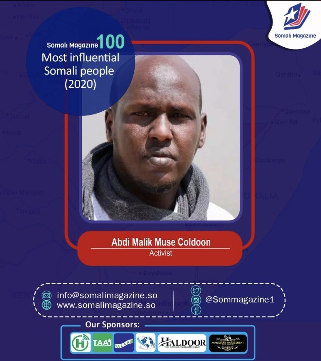 Sabawanaag's tweet photo. Abdimakil Coldoon listed as 100 most influential Somalis of 2020. https://t.co/ySlJWSWSws
