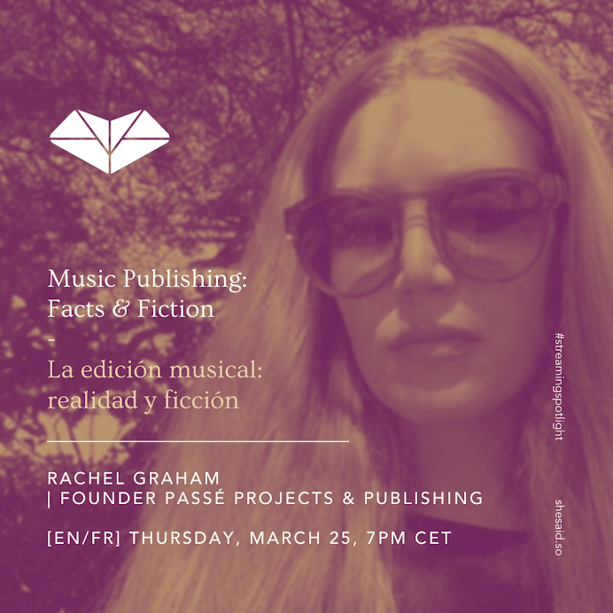 passeprojects's tweet photo. Tune in tonight at 7pm CET on #shesaidsospain
 IG live for “Music Publishing: Facts &amp; Fiction” with Georgia Taglietti and our very own Rachel Graham ❤️ @shesaid_so https://t.co/BeQsV4mcfR