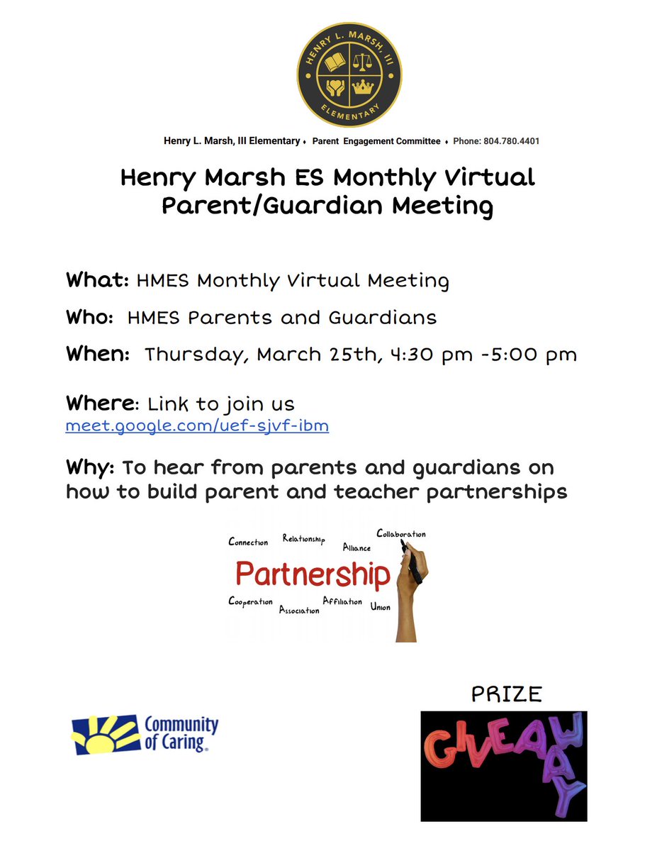 HenryMarsh_RPS's tweet photo. Henry Marsh ES Monthly Virtual Parent/Guardian Meeting 
                                                                                                                                      Link to join us  https://t.co/1Cb0EeMT9G https://t.co/lgjDhwkmtO