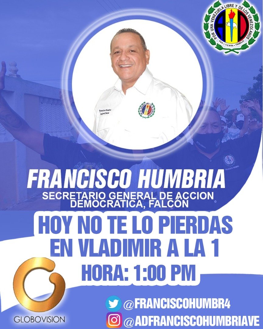 FranciscoHumbr4's tweet photo. Hoy, hoy, hoy no te lo pierdas, francisco Humbria en Vladimir a la 1. 
@globovision 
@Vladi_VillegasP https://t.co/SN7FolsspR