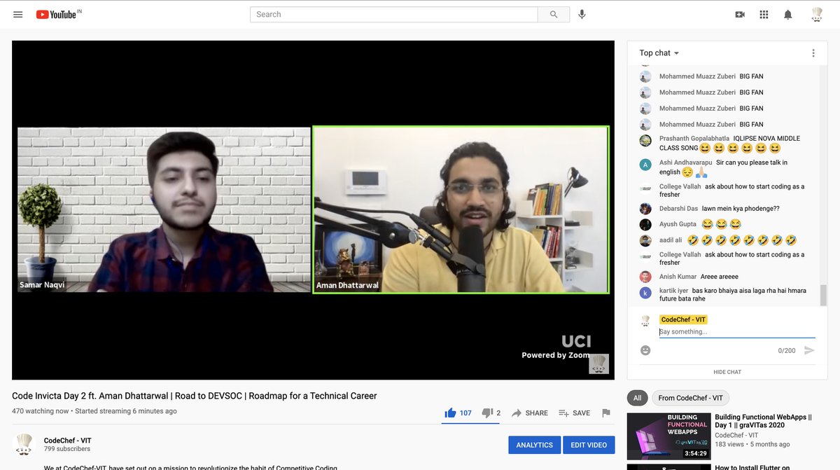 codechefvit's tweet photo. We are live with @AmanDhattarwal at https://t.co/STOIfaMdZb!
#CodeInvicta #JoinUs https://t.co/m91WO9EyZU