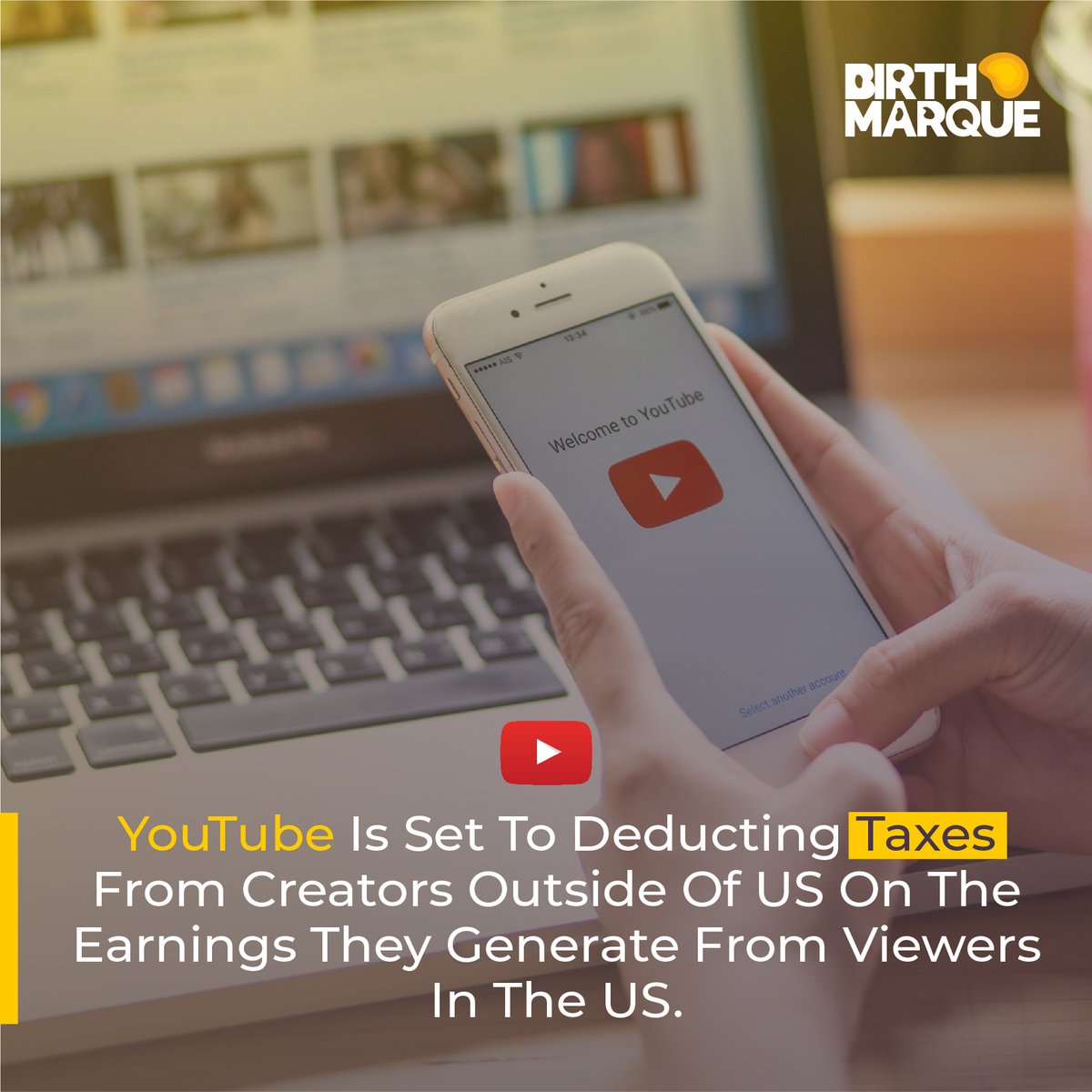 BirthMarque's tweet photo. Non-US YouTubers alert🚨
.
.
Non-US YouTubers have to pay taxes to the US government
#youtube #youtubers #birthmarque #brandingcompany https://t.co/Aihn1SrM7T