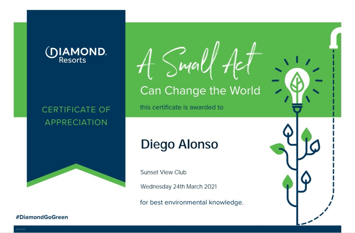 And the winner of our #WorldWaterDay2021 quiz was Diego Alonso from reception. Congratulations Diego!!! #SunsetViewClub #DiamondWWD2021 #DiamondGoGreen @Rtccsvc_luisa @NoemiG_RC @juanmaintenance @Lidia_SVC @Hamidreception