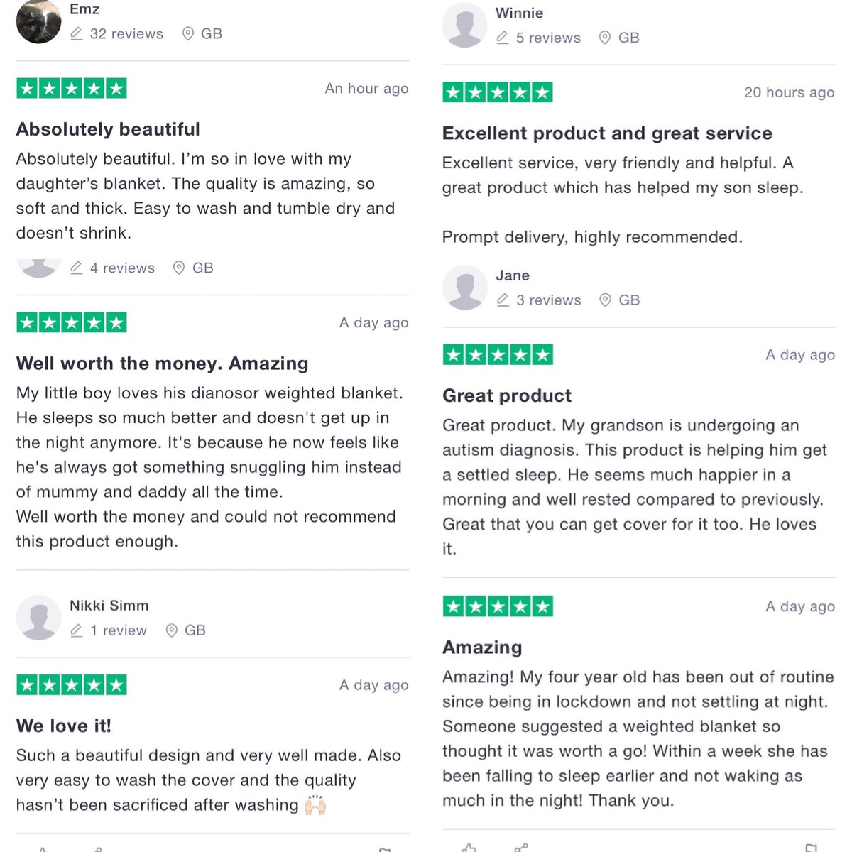 Will never get over all of the #amazing reviews and feedback I receive from snoozzzy #customers 🥰  

This is just a snippet of the #trustpilot #reviews that have been sent over the last 24hours 🥲

I #love hearing and seeing how snoozzzy has helped you and your #family