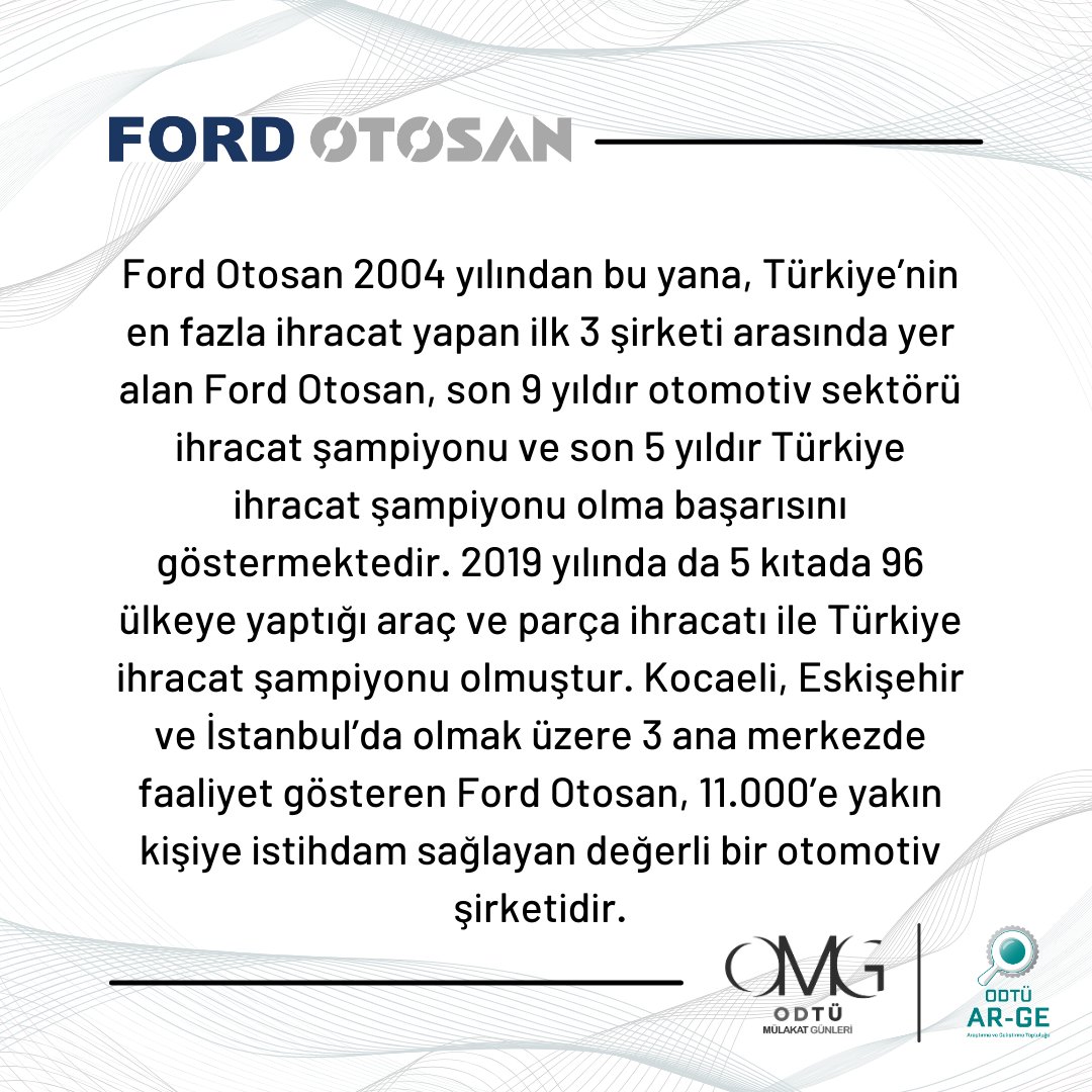 Otomotiv sektöründen Ford Otosan 17-18 Nisan’da OMG’de!

Başvurular çok yakında, takipte kalın!
#odtumulakatgunleri #omg2021