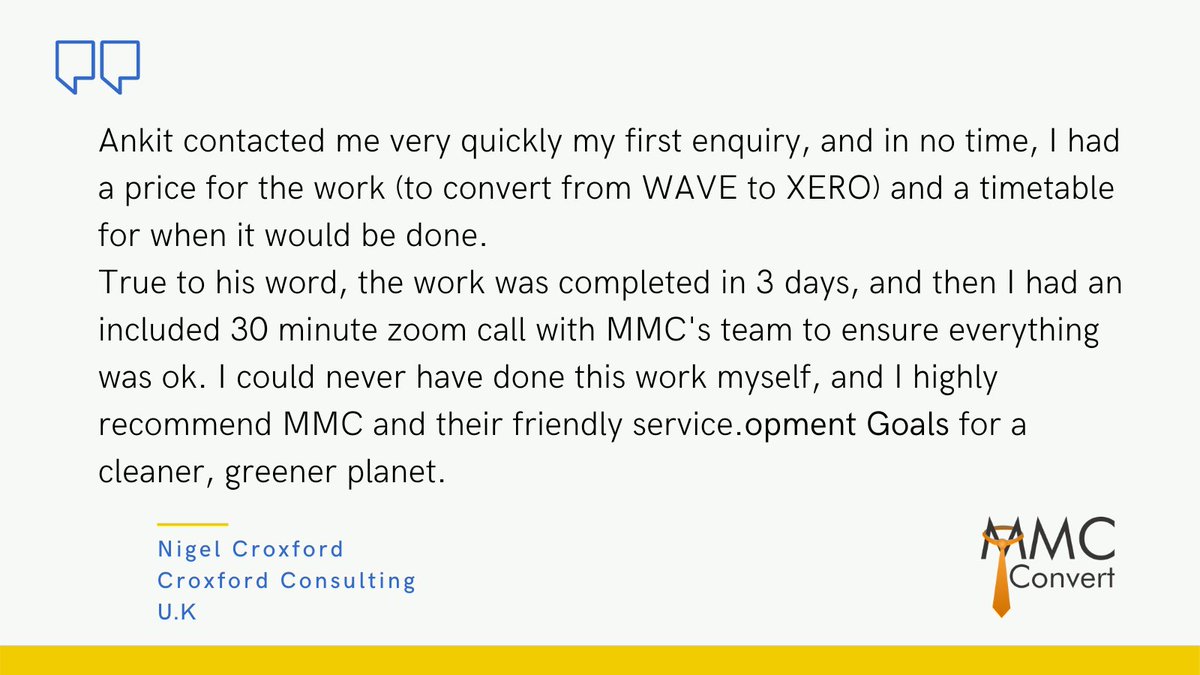mmcconvert's tweet image. Dear Nigel,
Thank you so much for sharing your experience with us and writing a review about us on Google Review. Once again thank you for trusting us for your migration from Wave to Xero.

#customerexperience #xero #xeroconversion #mmcconvert