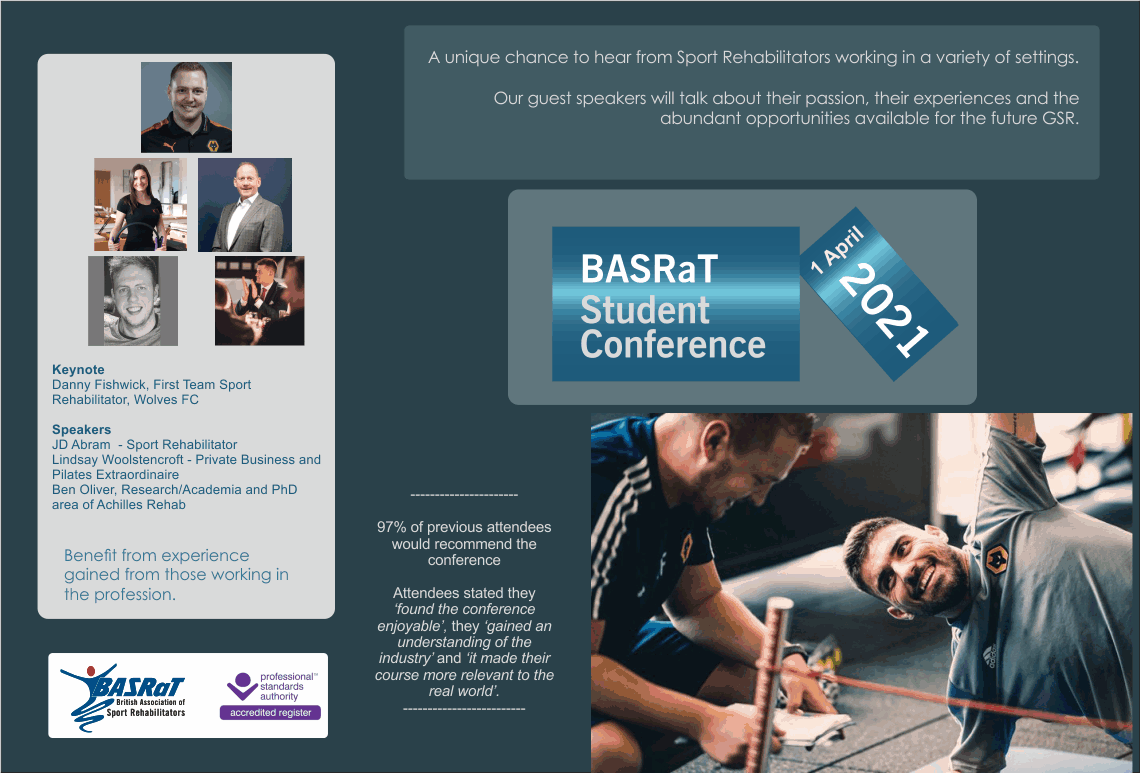 1 week today!   BASRaT’s Student Conference

Student Sport Rehabilitators - book onto your conference now.

Full conference details are available here:
drive.google.com/file/d/1CzhCyU…

Book now:
basrat.eventbrite.co.uk