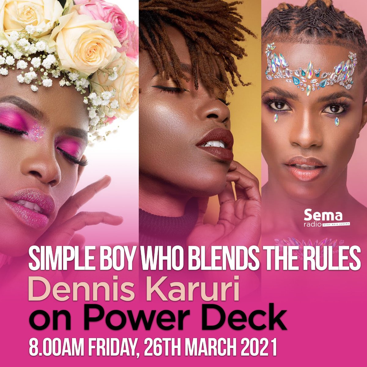 sema_radio's tweet image. He is the "simple guy who blends the rules." 
Make sure to catch Dennis Karuri on Power Deck as he share his make up journey with @gabo_ralia on Friday from 8AM.

#PowerDeck