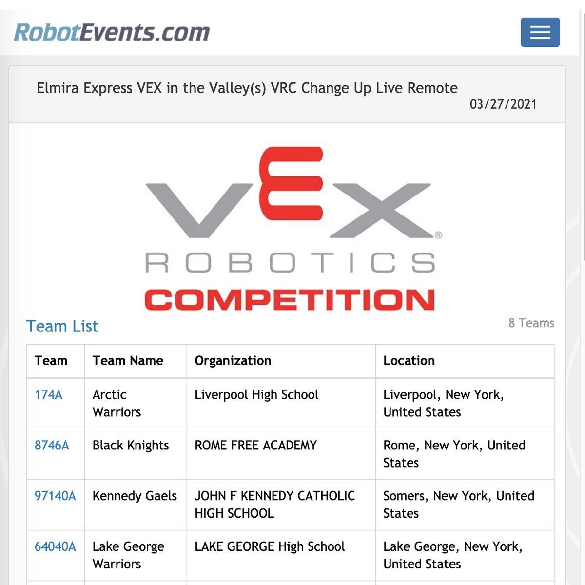 team174robots's tweet photo. We are competing this weekend at the Elmira Express @VEXRobotics in the Valley Change Up Live Remote Competition. So excited for @LiverpoolCSDNY students to have the opportunity to compete! @REC_Foundation #LPoolVex #LiverpoolLeads #STEM #omgrobots @MrLawrence_LHS @misslaroccalhs https://t.co/XmktHVfdWj