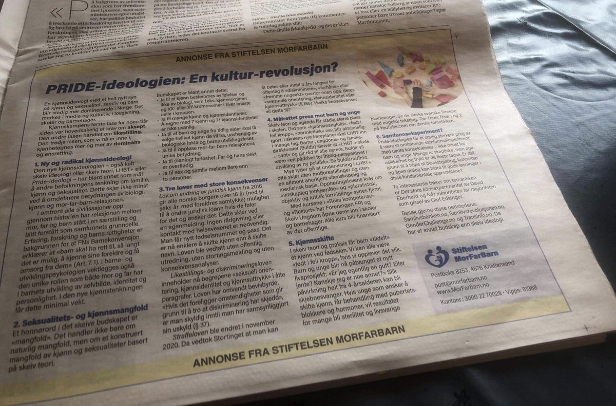 Hvorfor trykker <a href="/Aftenposten/">Aftenposten</a> den reaksjonære søpla her. Grøss. 🏳️‍🌈