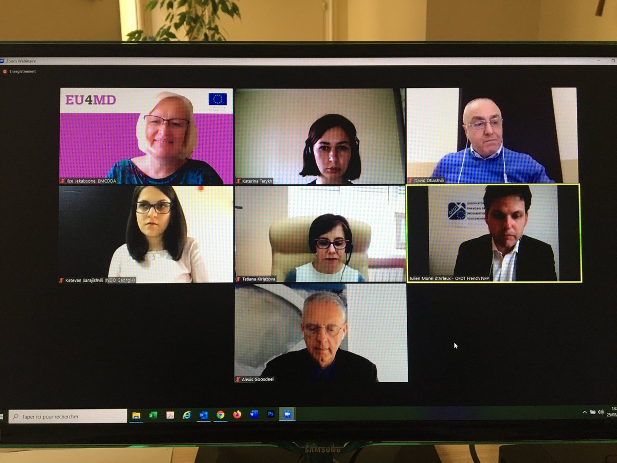 OFDT's tweet photo. ⁦⁦#Covid19 #drugs ⁦@EMCDDA webinar
Lessons from #Ukraine #Georgia #EU4MD project 
With J Morel d’Arleux OFDT Director➡️Read more about French #lockdown consequences on drug uses &amp; trafics+ Focus on Georgia
https://t.co/DrtqfSRuTx
https://t.co/ybk4dJSe4I
https://t.co/F2ol1r0uUd https://t.co/vujcslp77f
