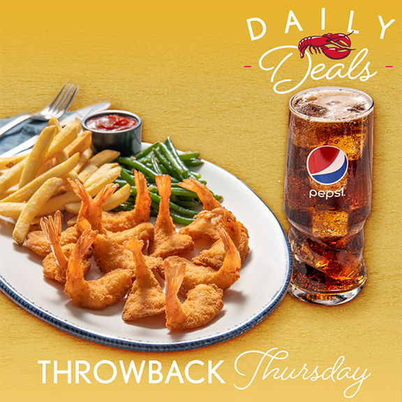 redlobster's tweet photo. *Looks at calendar* Ah it's #ThrowbackThursday! Get Waltβs Favorite Shrimp and a Pepsi beverage for just $12.99*. #RedLobsterToGo #TouchlessCurbside #TouchlessDelivery https://t.co/pC0u8cPHZw