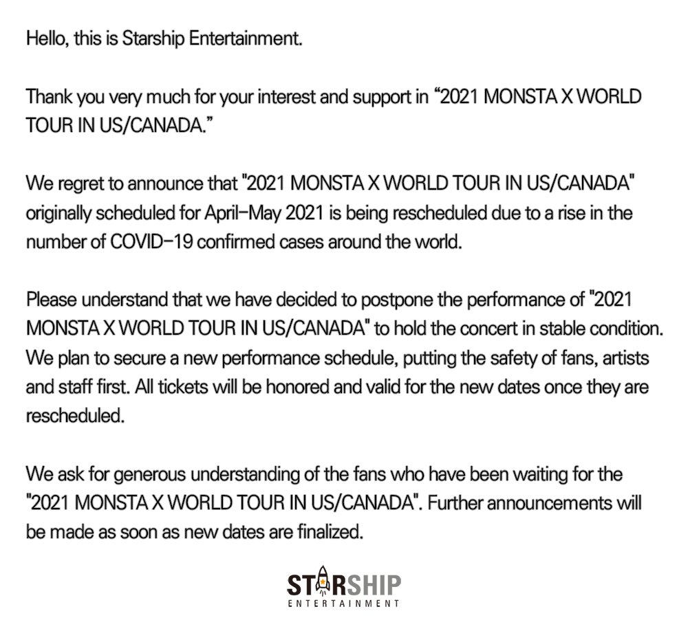 몬스타엑스 Monsta X The Monsta X World Tour Is Being Rescheduled As Soon As We Have The New Dates Finalized We Ll Share The Updated Schedule Hold Onto Your Tickets As