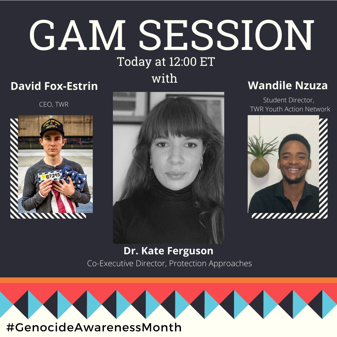 TgthrWeRemember's tweet photo. Today's #GAMsession will answer questions about #GenocideAwarenessMonth &amp; the movement to end #IdentityBasedViolence! Dr. Ferguson &amp; colleagues @IBVprev coined the term IBV, so we'll have a lot to discuss!  
#BigAsk #TogetherWeRemember

Join us: https://t.co/VDAGCHi0R7 https://t.co/BEi798oWrE