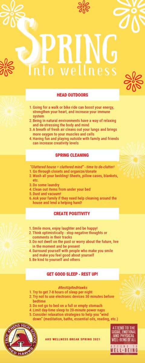 SPRING into wellness 🌼🌸🌻 Hope everyone has a restful and safe spring break! #RestUpRedHawks