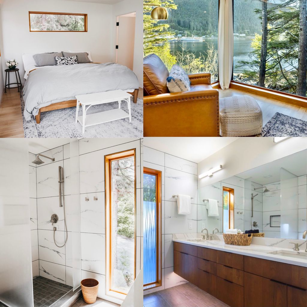 LanternStone's tweet photo. How amazing would it be to wake up with a view in this Master Bedroom, with its own bathroom and a beautiful stand up shower! #dreamvacation #stonelanternhousesitka #visitsitka #sitkatravel #parisofthepacific #sitkaalaska #airbnbsitka #stonelanternhouse https://t.co/ZWhR3nlYDw