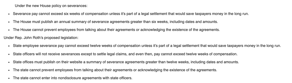 House Speaker Jason Wentworth, R-Clare, today announced a new House policy for separation agreements and is backing legislation that would apply to the executive branch.