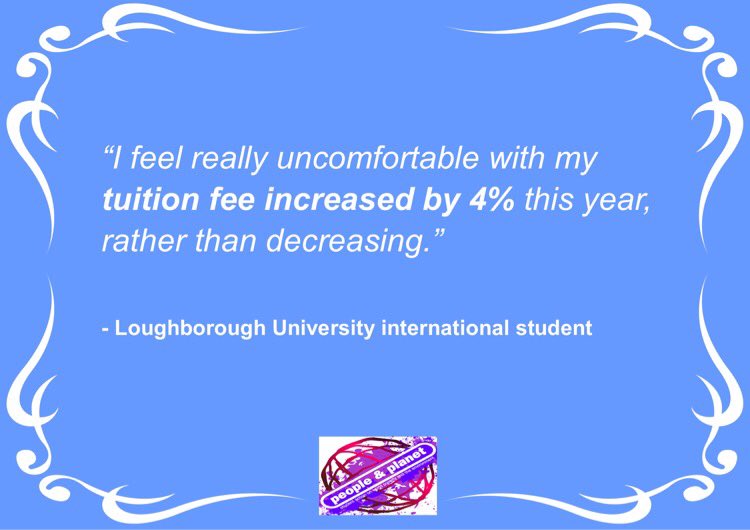 LufbraPandP's tweet photo. Day 4! 💙 Uncapped international tuition fees, double or triple ‘home’ fees and have gone UP during a pandemic, discriminate who has access to education. https://t.co/8pBsbycWCM