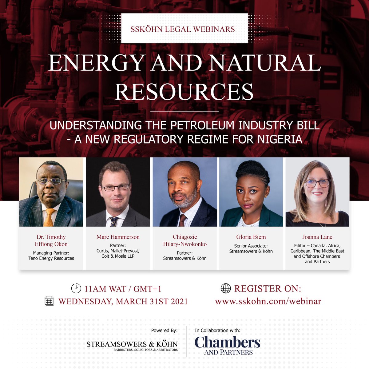 SSKohnNG's tweet photo. You have seen our line-up of speakers so you know we are ready to deliver in-depth industry knowledge and great conversation.
Head on to https://t.co/XLcm3GtW26 to register to be a part of the Energy and Natural Resources webinar coming up on the 31st of March 2021 at 11am. https://t.co/mt4gTLr8Kx