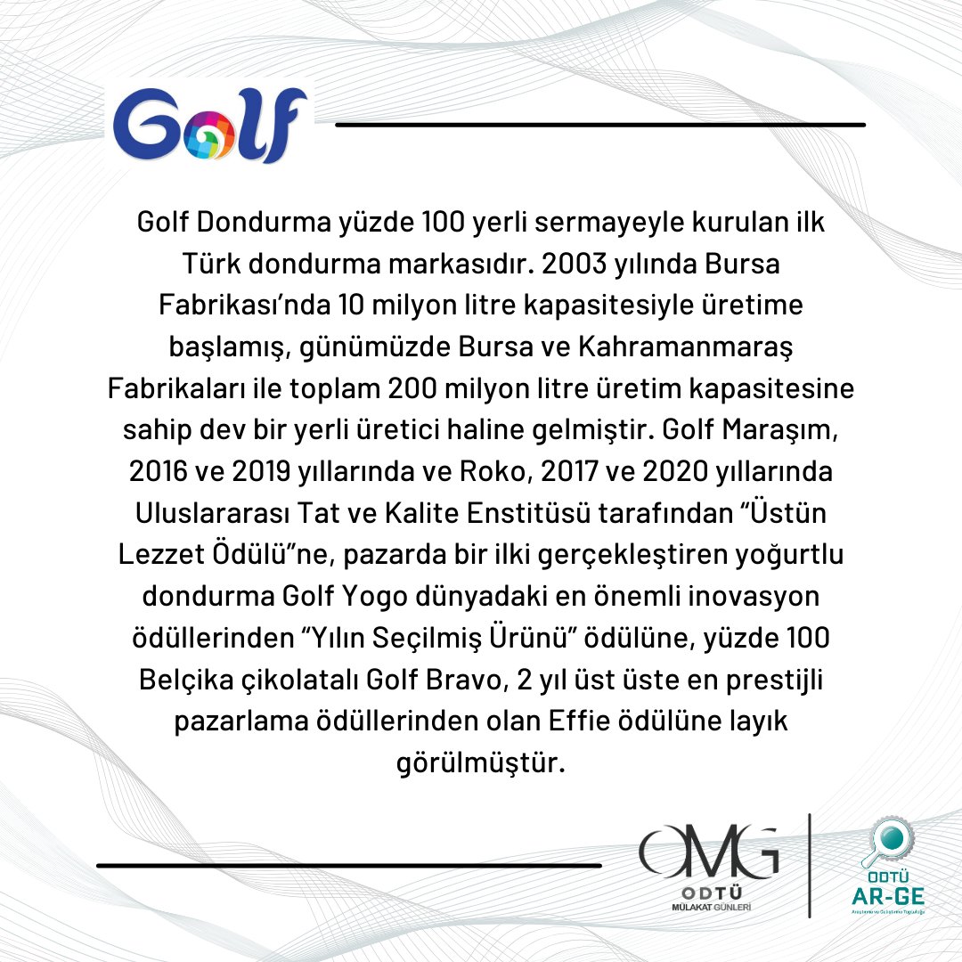 Gıda sektöründen Golf Dondurma 17-18 Nisan’da OMG’de!

Başvurular çok yakında, takipte kalın!
#odtumulakatgunleri #omg2021