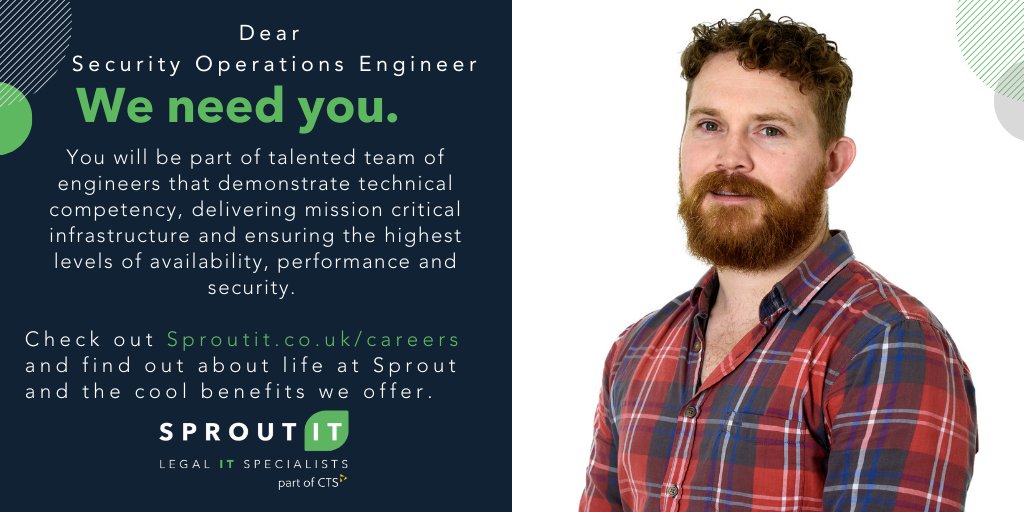 Sprout_IT's tweet photo. Are you a Security Operations Engineer looking for your next #opportunity? Join the #team today and be part of talented team of #engineers that demonstrate technical competency, delivering mission critical infrastructure. #Apply  https://t.co/tuwT5DMvvS #Hiring #Career #LegalIT https://t.co/G9417TsDXb