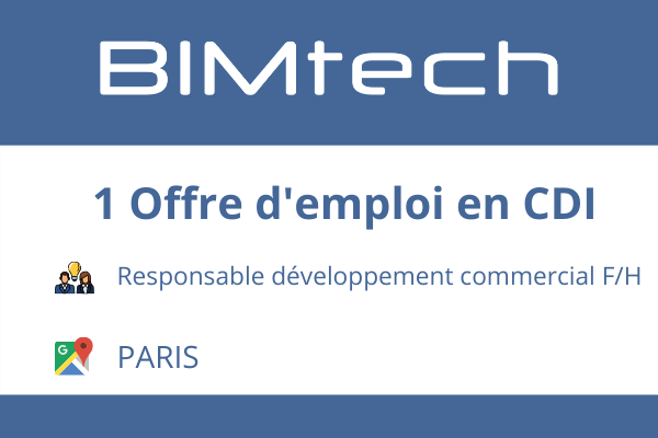 BIMtech_group's tweet photo. #JOB en #CDI | Le #BIM : un sujet qui vous passionne ? @BIMtech_group est à la recherche d'un Responsable développement commercial F/H basé à #Paris ! En savoir + ici 👉 https://t.co/PAzytRBSNk #emploi #recrutement https://t.co/J0sgOS4Cll