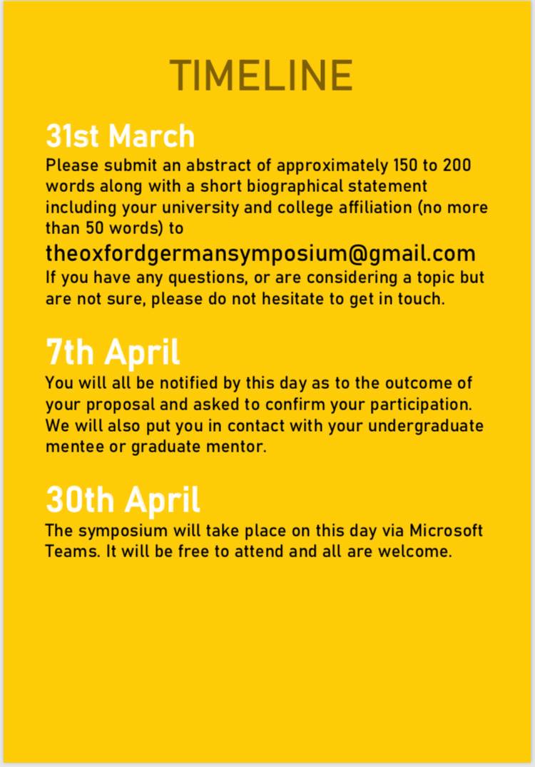 ogsymposium2021's tweet photo. Calling all undergrad and grad Oxford Germanists! We cannot wait to receive your abstracts to share what you love about German culture and literature in a relaxed environment. Please send them by 31st March and DM us for any more details. Schöne Ferien from the OGS team! https://t.co/QpwSSt77Vr