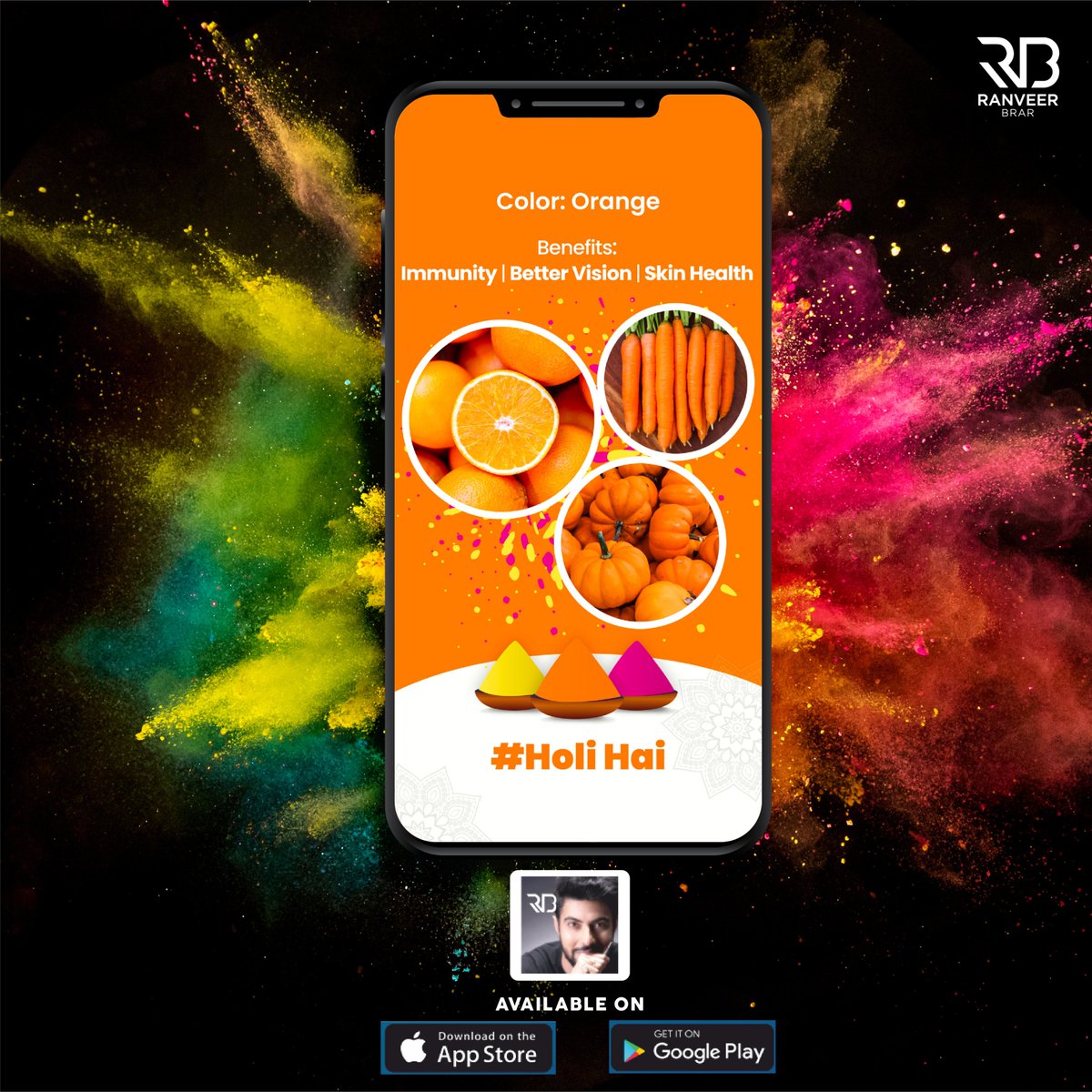 ranveerbrar's tweet photo. #RBApp #HoliSpecial
The Alpha & Beta of food.. Alpha Carotene and Beta Carotene in Orange-coloured foods are great sources of Vit A. Not to forget the immunity booster Vit C too!
So what recipes are you going to try from the RB app's Orange Food Mat today? #DownloadKiyaKya? https://t.co/5szyv4Mfk8