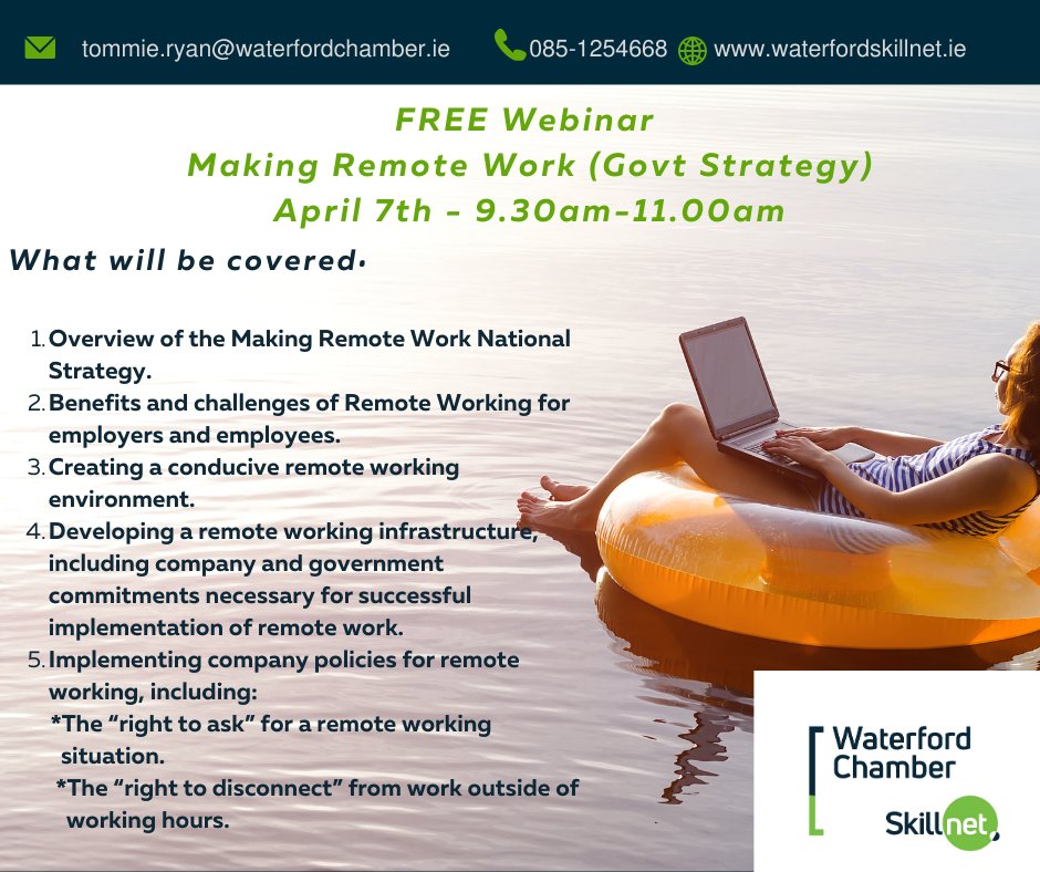 FREE – COVID-19 “Making Remote Work” Government Strategy Webinar with @WCSkillnet 7th April 9.30-11 waterfordskillnet.ie/available-clas…