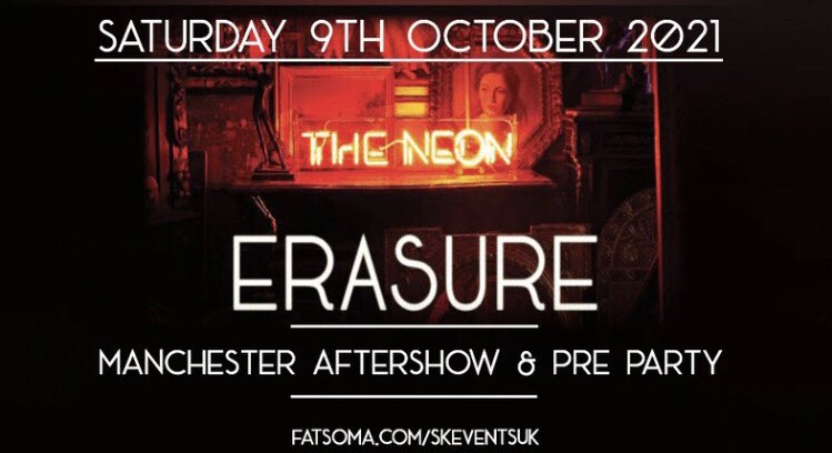 Erasure fans! Join us after their Manchester Saturday show or the night before their Sunday gig for a big Aftershow/Pre party playing all those Erasure hits, fan faves + a large slice of classic 80’s Electro/New Wave/Synthpop! Tickets available now via - Fatsoma.com/skeventsuk