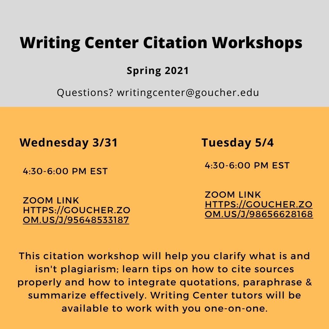 Writing a research paper? Know you need to cite, but feeling unsure? Well, Fear No Plagiarism! Attend our first Citation Workshop next Wednesday 3/31 from 4:30-6:30 to get a better idea of the ins and outs of citing, and work with a tutor one on one after the presentation!