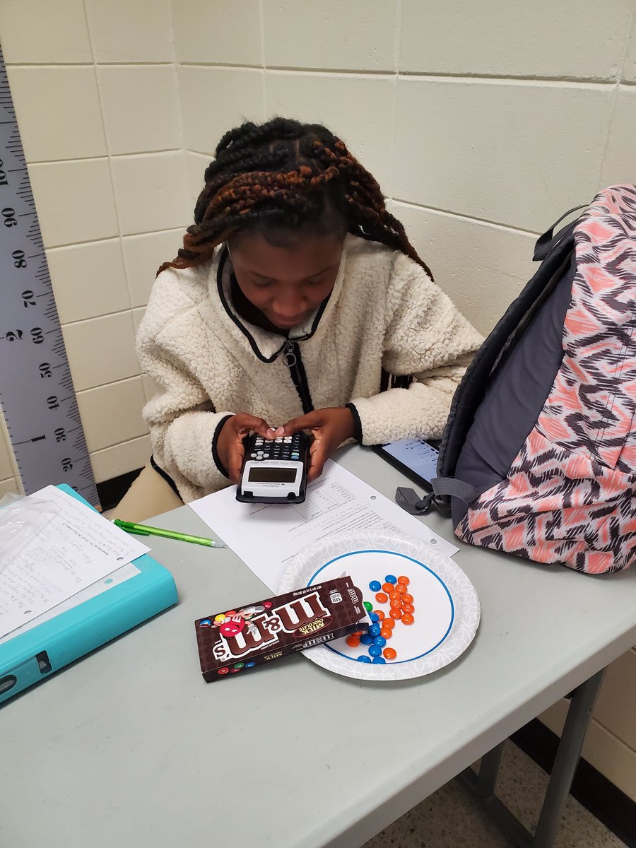 NesmithECCA's tweet photo. Ms. Hill's AP Statistics students learned how to use a chi-square goodness-of-fit test to determine whether a sample data (sample of M&amp;Ms) are consistent with a specified distribution of a categorical variable (Mars Company's stated color distributions). https://t.co/nD3USy8xPg
