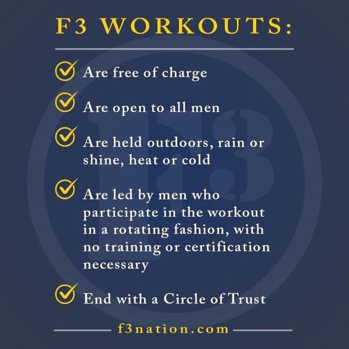 F3 has been awesome and life changing for me. Any men interested contact me to come join!! <a href="/F3Omaha/">F3Omaha</a> <a href="/F3Nation/">F3</a>