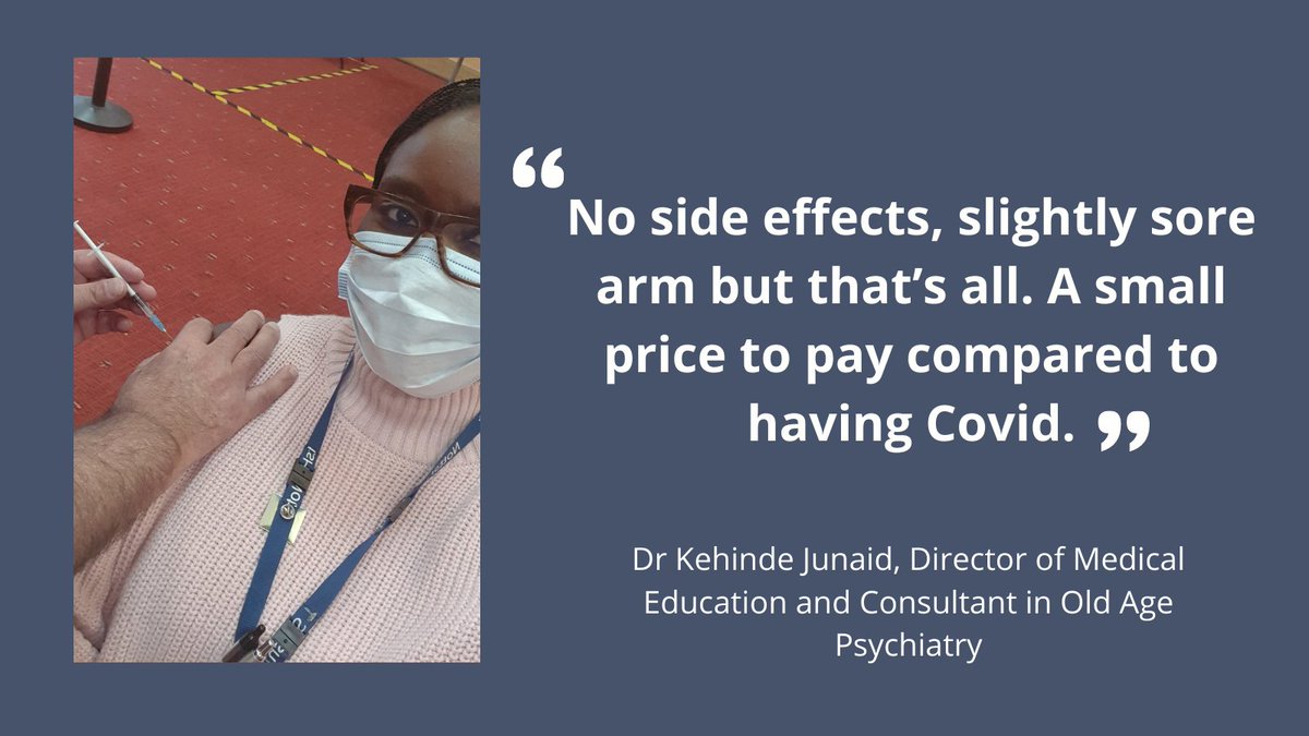 Dr Kehinde Junaid, our Director of Medical Education and Consultant in Old Age Psychiatry has had her #covid19vaccine as she knows it's the best way to protect herself and others. Make sure you #TakeTheVaccine when it’s your turn.