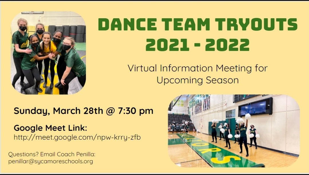 Virtual information night about the '21-22 dance team is Sunday night.  See you there!