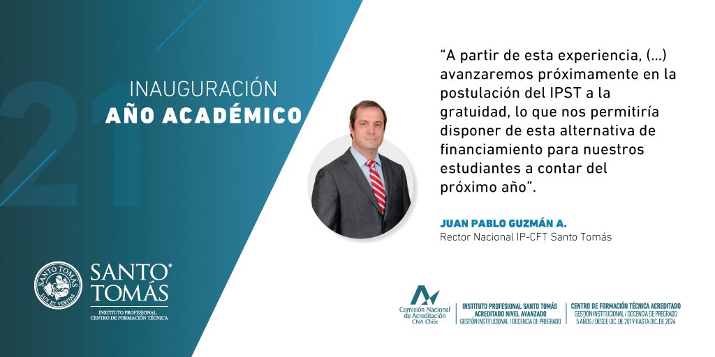 SantoTomas_ST's tweet photo. Durante la Inauguración del Año Académico 2021, el Rector Nacional del IPCFT Santo Tomás, Juan Pablo Guzmán, se refiere a la postulación de nuestro IP a la gratuidad.   #InauguraciónAñoAcadémico2021 #IPST #CFTST. https://t.co/VvUs3ku5dm