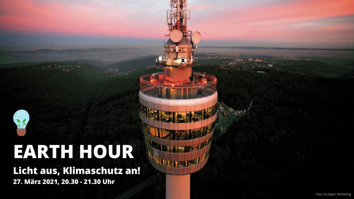 #EarthHour -💡 Licht aus, Klimaschutz an! Überall auf dem Planeten wird das Licht für eine symbolische Stunde ausgeknipst. Highlight: Erstmals schaltet auch der Stuttgarter #Fernsehtum seine Beleuchtung ab! 
📅 27.03.21
⏰ 20:30 - 21:30 Uhr
💡 #lichtaus
➡️ stuttgart.de/service/aktuel…