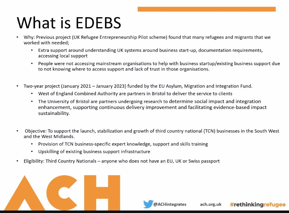 changemakerslab's tweet photo. @CREMEatAston @ACHintegrates Julia, Project Lead, @ACHintegrates explained the exciting project, #EDEBS, that will support #ThirdCountryNationals with business expert knowledge, support &amp; skills training.

#RethinkingRefugee https://t.co/LsgNdspvFh