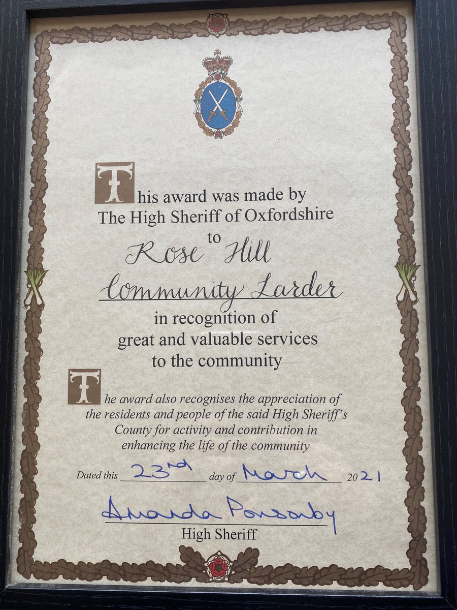 MCSOxford's tweet photo. 🏆🎉 Our partnerships project Rose Hill Community Larder has received an award!

The High Sheriff of Oxfordshire has recognised its "great and valuable service to the community" in East Oxford👏

More here: https://t.co/hbii6X9l9d

#powerofpartnerships @LarderSofea @FareShareUK https://t.co/MKfFKsZKxW
