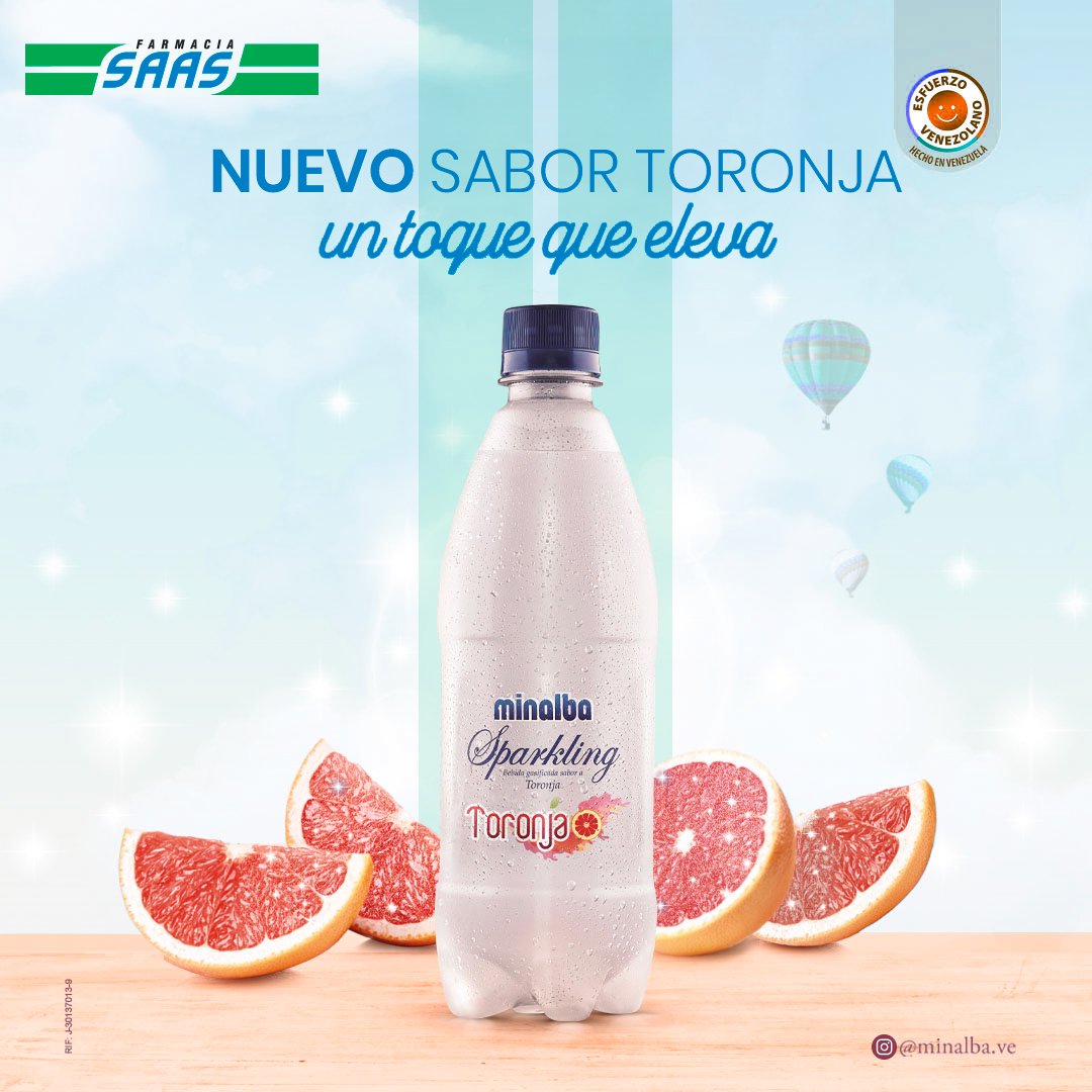 Farmacia_SAAS's tweet photo. #Minalba presenta su nuevo sabor #Toronja, una bebida fresca, jovial y burbujeante… Un toque que eleva.
Minalba Sparkling es agua mineral 100% natural, pura de manantial, ligeramente gasificada llena de placer, glamour, sofisticación con el nuevo sabor Toronja. #FarmaciaSAAS https://t.co/bg6aMpa5BW