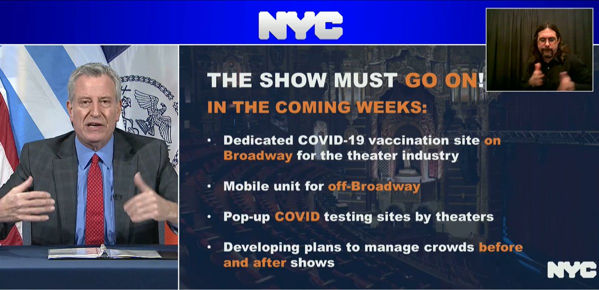 ActorsEquity's tweet photo. Thank you @NYCMayor for your leadership in pushing forward-looking policy changes that will serve the theatrical community of NYC. The arts have a tremendous impact on local economies and making vaccines available to arts workers will ensure that theatre can come back safely. https://t.co/wAzSXYkmWJ
