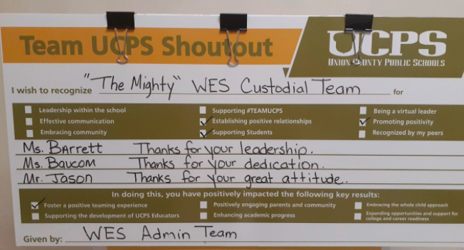 WingateESNC's tweet photo. Our next UCPS Team Shout-Out goes to our Terrific Custodians! They work so hard to keep our school clean &amp; safe for all of our staff &amp; students. Thank you for all you do! #TeamUCPS #Learners2Leaders @educatingall @APShanda @AGHoulihan @Renee_McKinnon1 @UCPSNC https://t.co/CIvQ4FRYAW