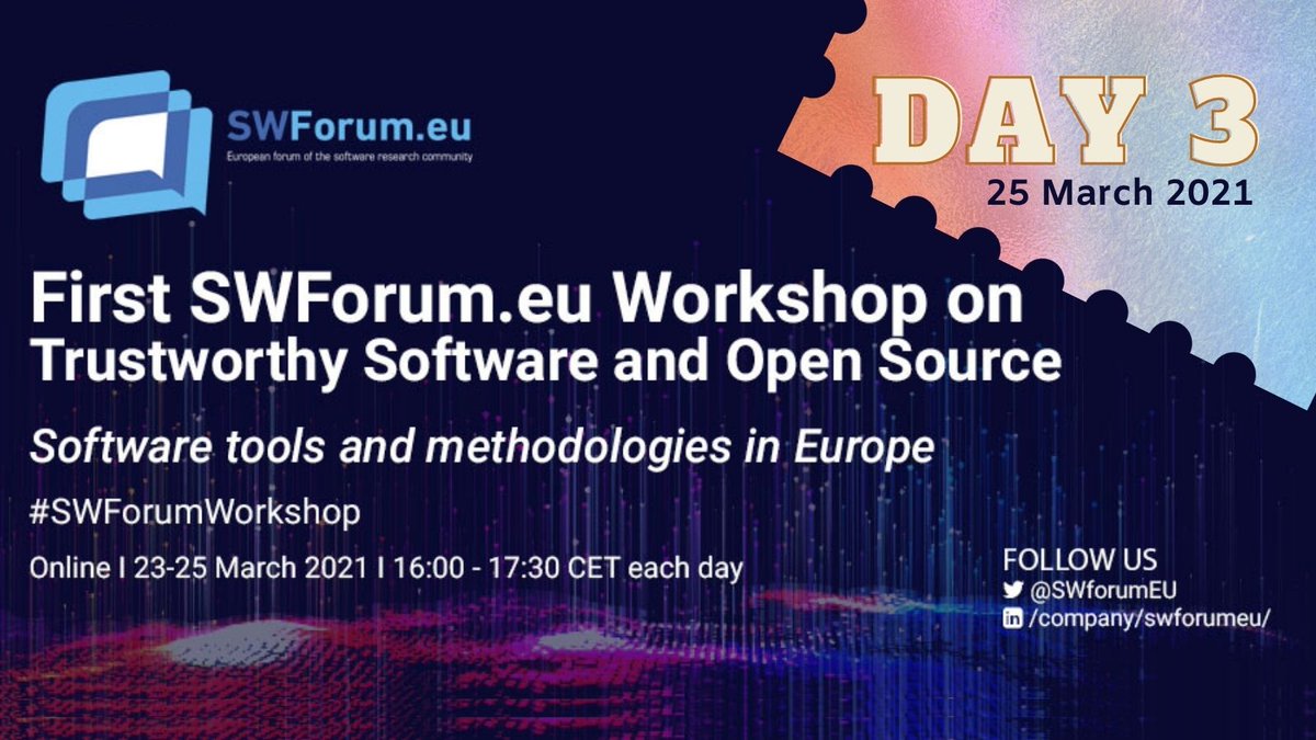 SWforumEU's tweet photo. Join us on the final day of the #SWForumWorkshop on Trustworthy #Software &amp; #OpenSource!
📌4⃣compelling presentations from the workshop contributors 
📌future joint activities
📌final discussion, a chance to participate &amp; ask your questions
▶️https://t.co/0Wl7Z07J0X https://t.co/qZ1pOnVObK