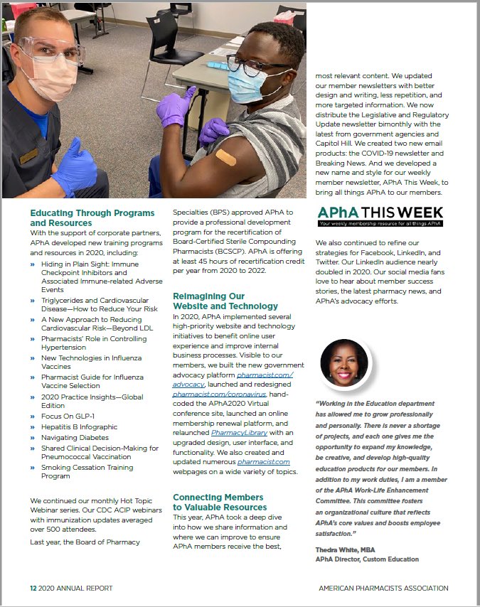 OlathePharmRes's tweet photo. Just-matched incoming resident @connorfoxhoven and Oncology preceptor Divine Chi featured in ⁦APhA 2020 Annual Report @pharmacists⁩ ⁦@OlatheHealth⁩ ⁦@mckenna2jen⁩ ⁦@mkatt_lincoln⁩ ⁦@MBNYPharmD⁩ ⁦@amberlucasrx⁩ ⁦@pjschnei08⁩ https://t.co/dIUBMrfb06