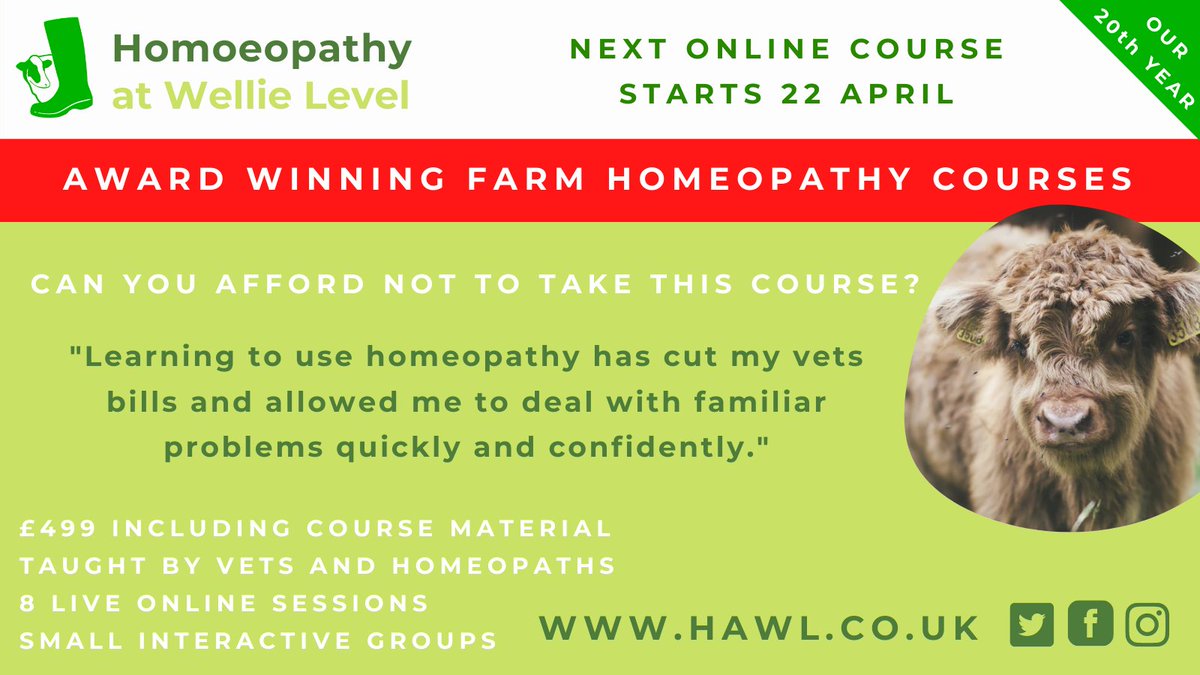 Take a leap of faith! Join our next online Farm Homeopathy Course, starting April 22nd. Every Thursday afternoon for 8 weeks - taught live by vets and homeopaths. Want to cut your vet bills? Use less antibiotics? Sign up at hawl.co.uk #homeopathy #OrganicEU #farming